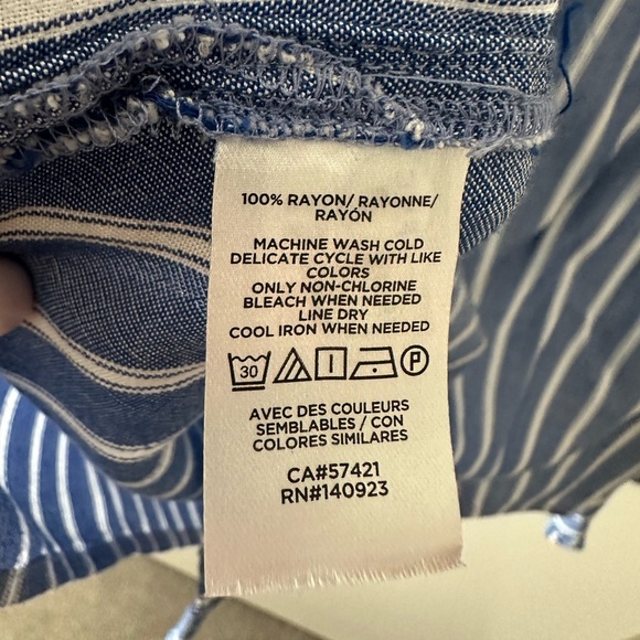 LOFT Blue and White Striped Ruffle Trim Shirt - Picture 5 of 7